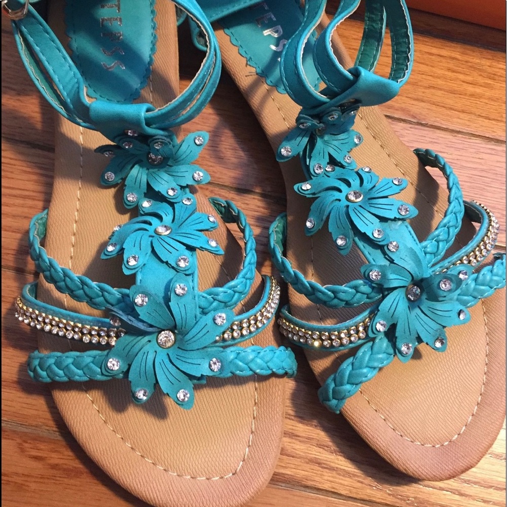 Turquoise embellished sandals